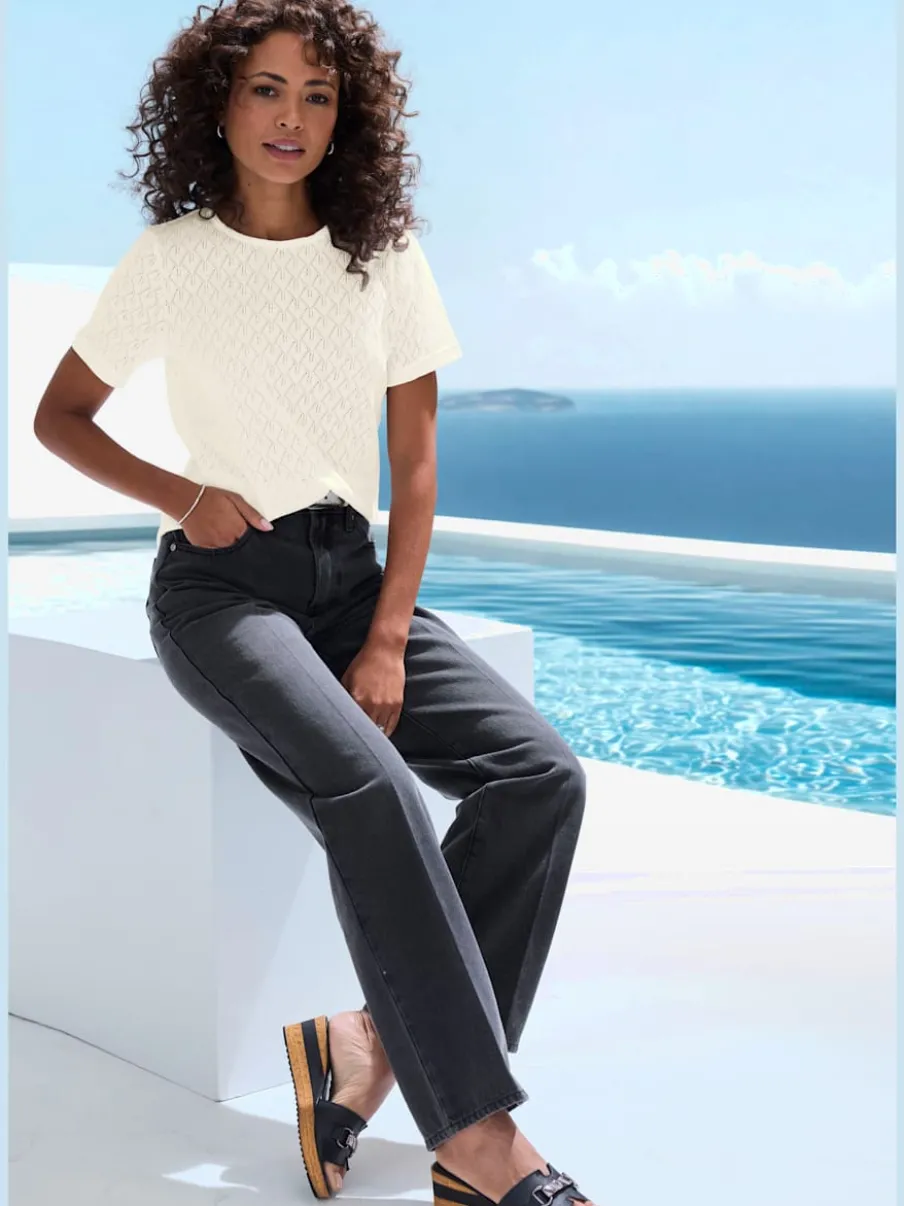 T-shirts à manches courtes en tricot fin ajouré