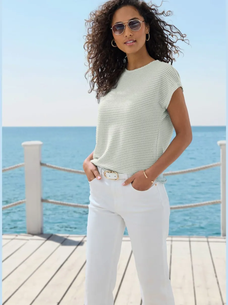 T-shirts à manches courtes en tricot gaufré léger