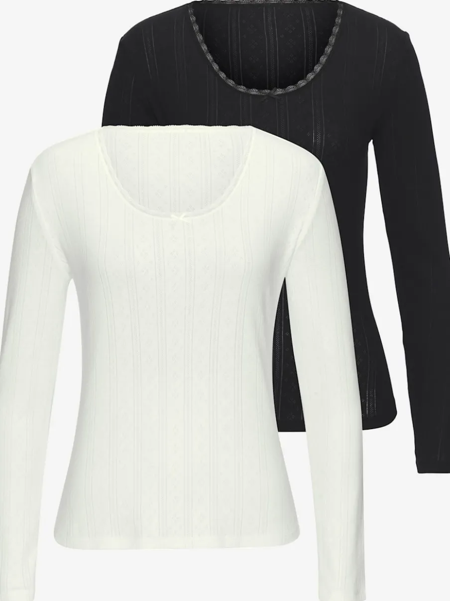 T-shirts à manches longues avec motif ajouré en dentelle