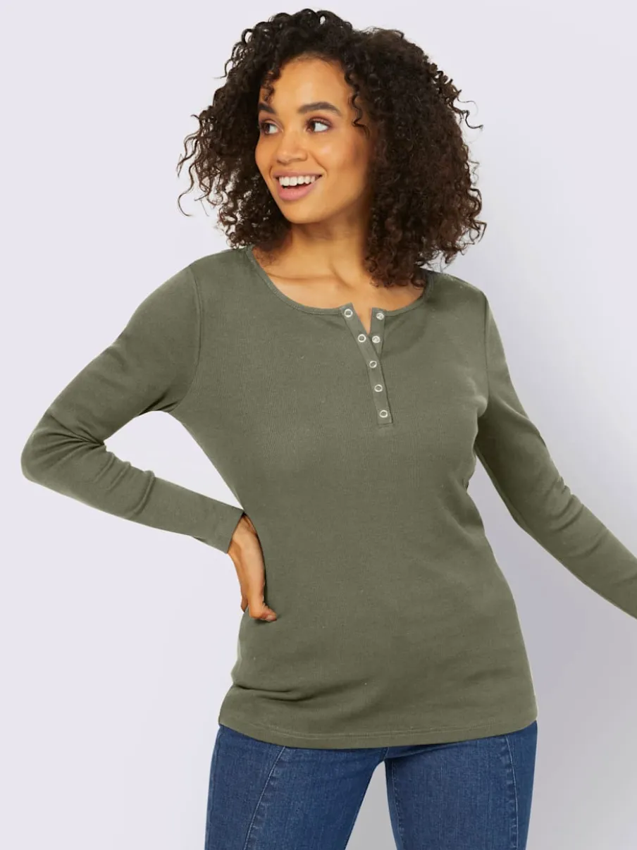 T-shirts à manches longues avec patte de boutonnage douce coton