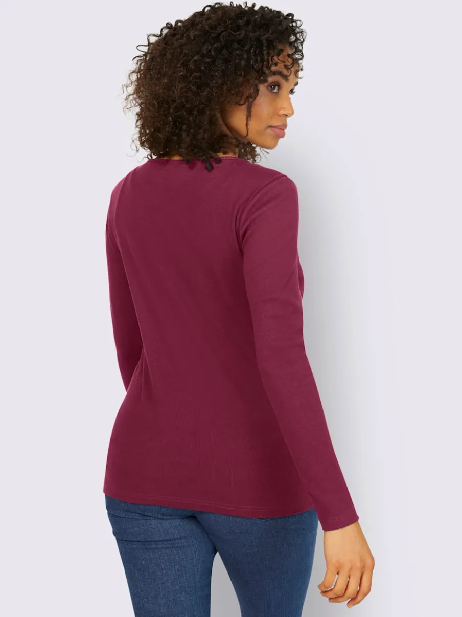 T-shirts à manches longues avec patte de boutonnage douce coton