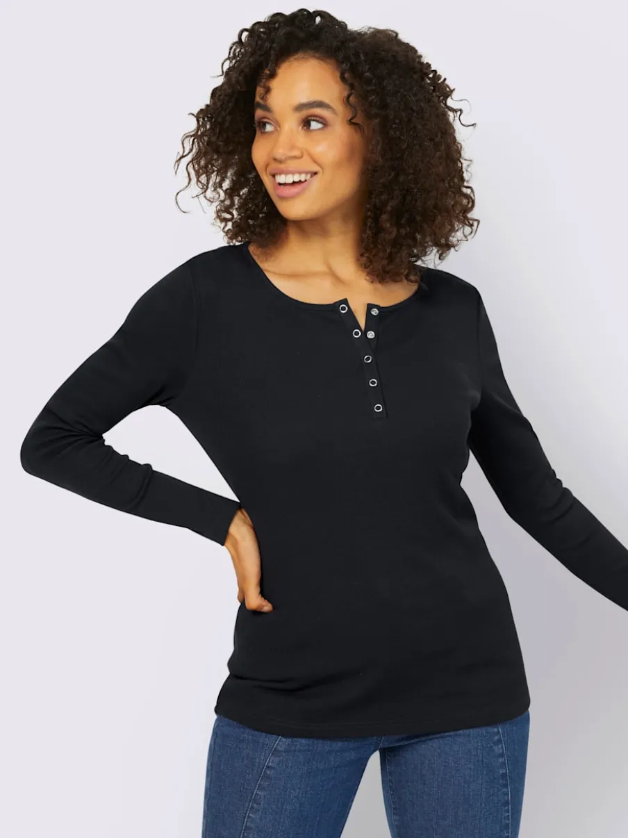 T-shirts à manches longues avec patte de boutonnage douce coton
