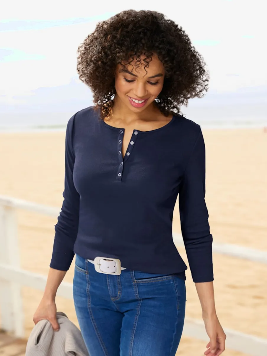 T-shirts à manches longues avec patte de boutonnage douce coton