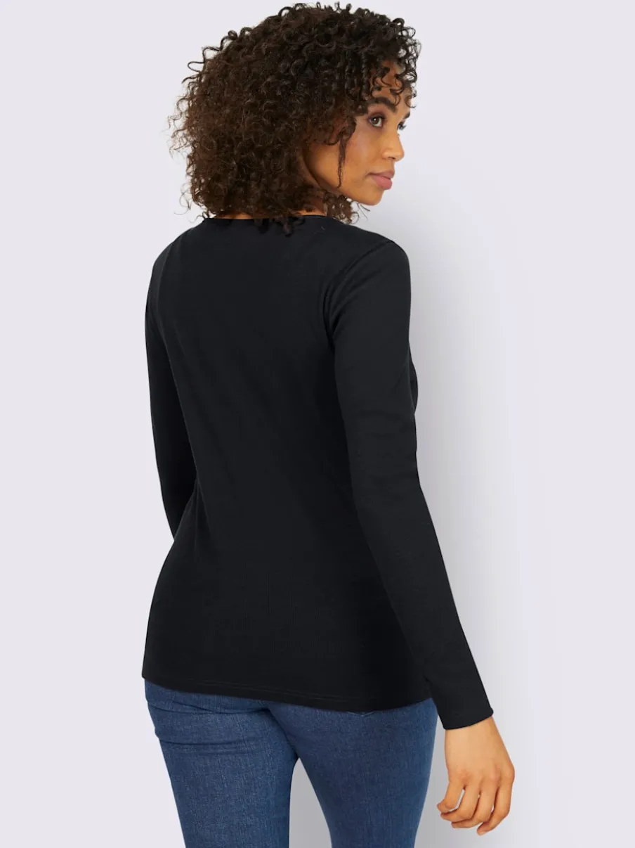 T-shirts à manches longues avec patte de boutonnage douce coton