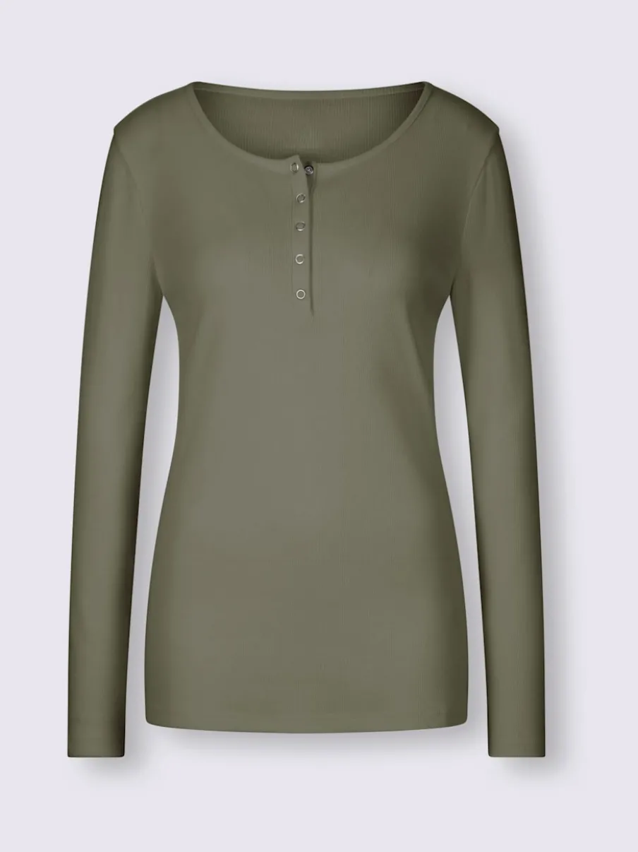 T-shirts à manches longues avec patte de boutonnage douce coton