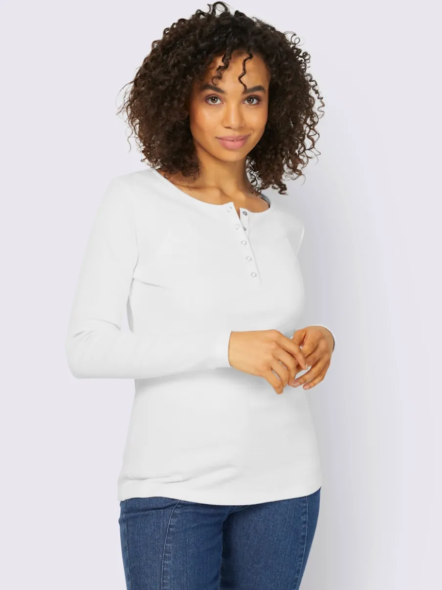 T-shirts à manches longues avec patte de boutonnage douce coton