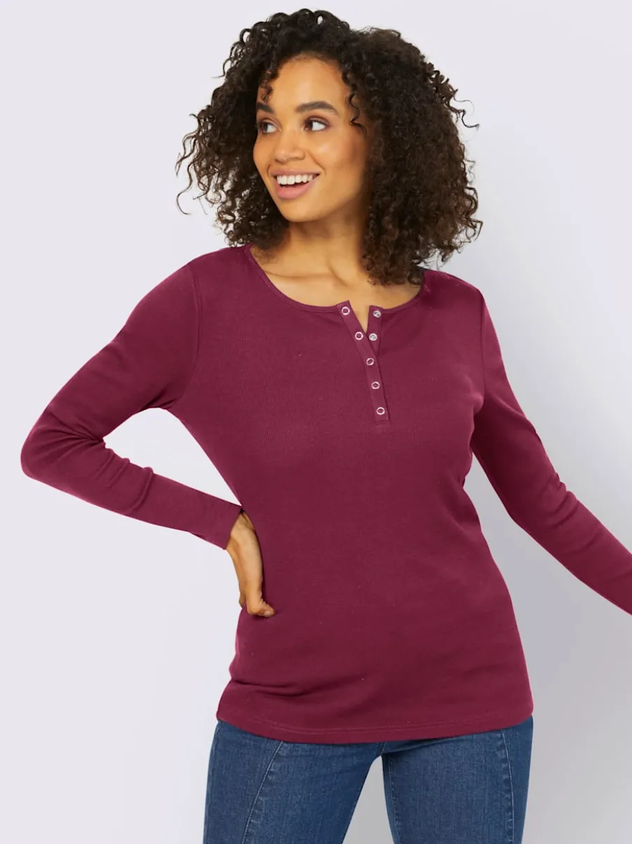 T-shirts à manches longues avec patte de boutonnage douce coton