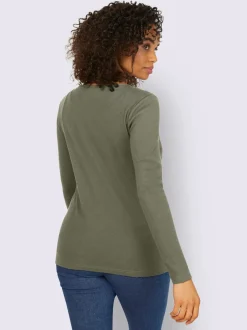T-shirts à manches longues avec patte de boutonnage douce coton