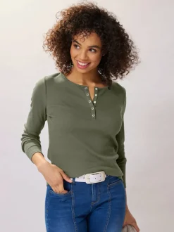 T-shirts à manches longues avec patte de boutonnage douce coton
