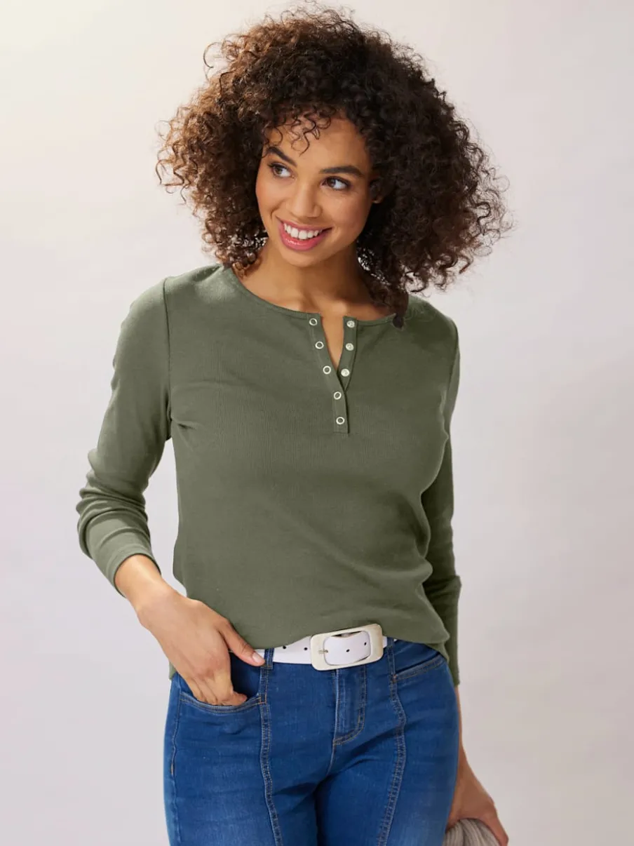 T-shirts à manches longues avec patte de boutonnage douce coton