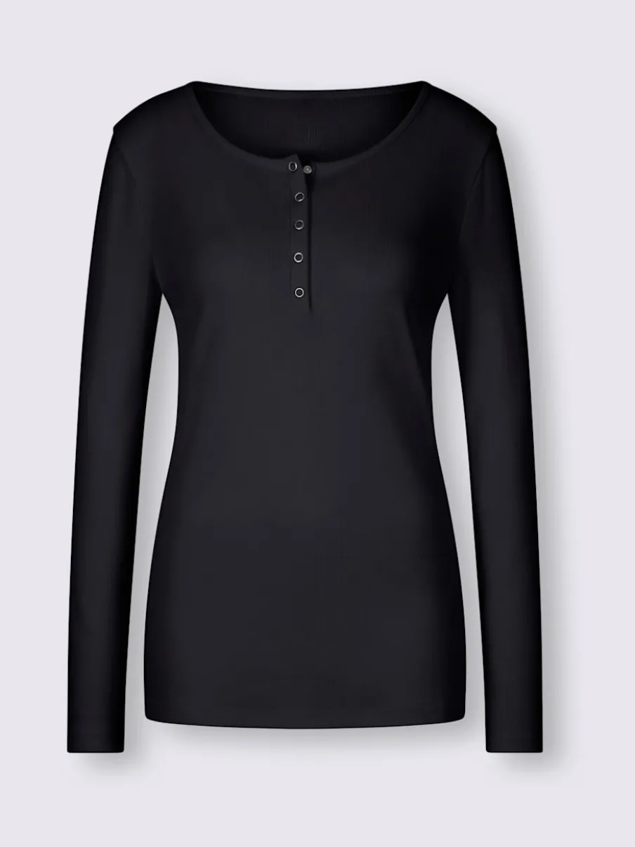 T-shirts à manches longues avec patte de boutonnage douce coton