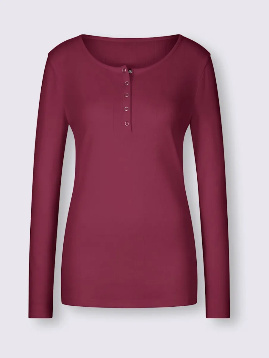 T-shirts à manches longues avec patte de boutonnage douce coton