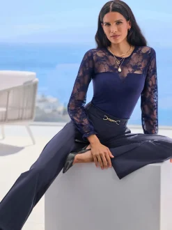 T-shirts à manches longues en dentelle transparente élégante