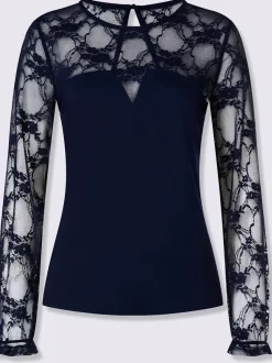 T-shirts à manches longues en dentelle transparente élégante