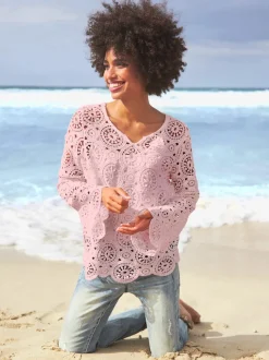 T-shirts à manches longues en dentelle macramé délicate