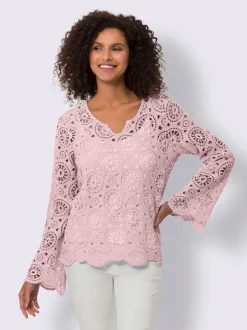 T-shirts à manches longues en dentelle macramé délicate