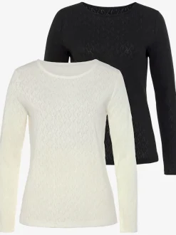 T-shirts manches longues en tricot fin ajouré coton