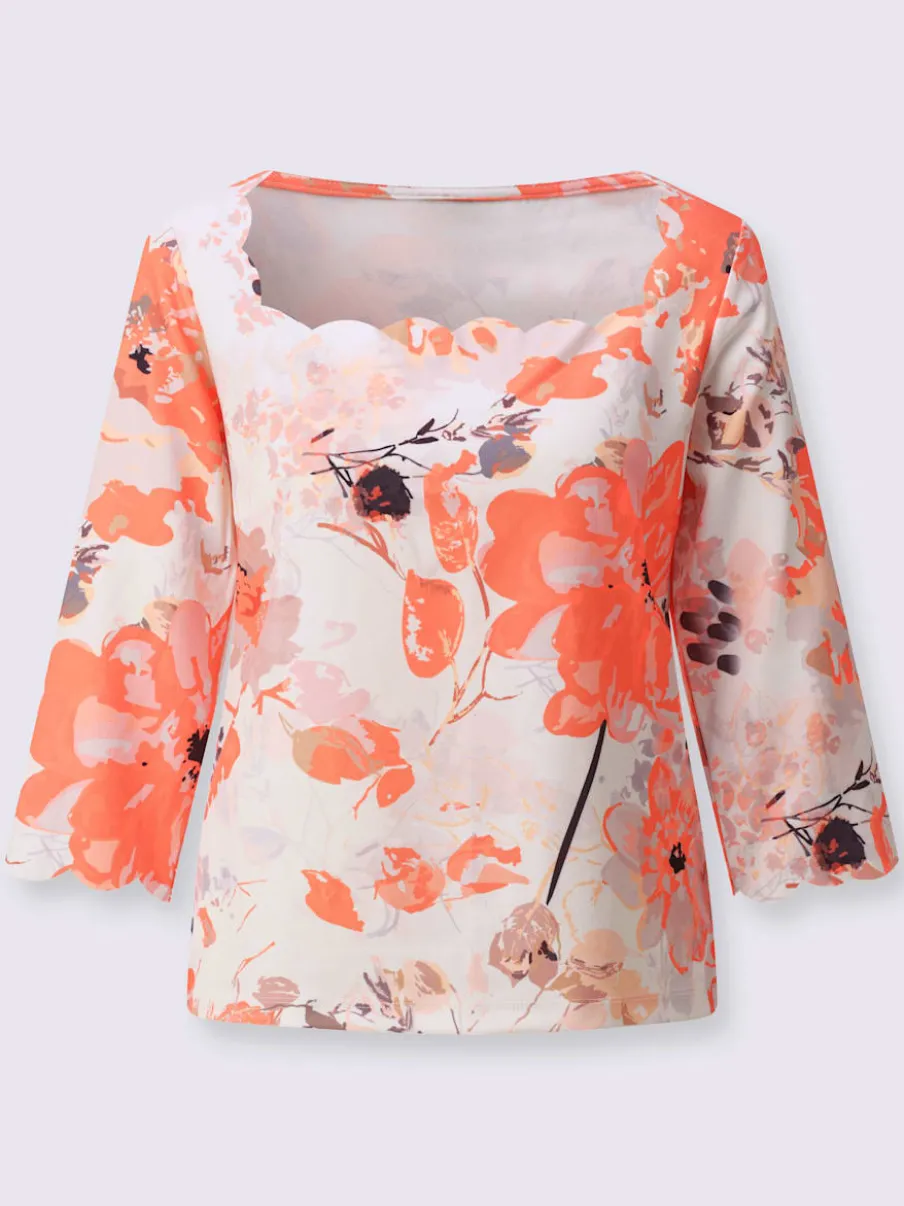 T-shirts à manches 3/4 motifs fleuris fins détails ondulés