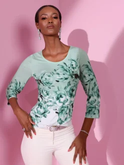 T-shirts à manches 3/4 ornés de motifs floraux brillants