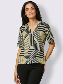 T-shirts à manches semi-longues avec motifs géométriques rayés