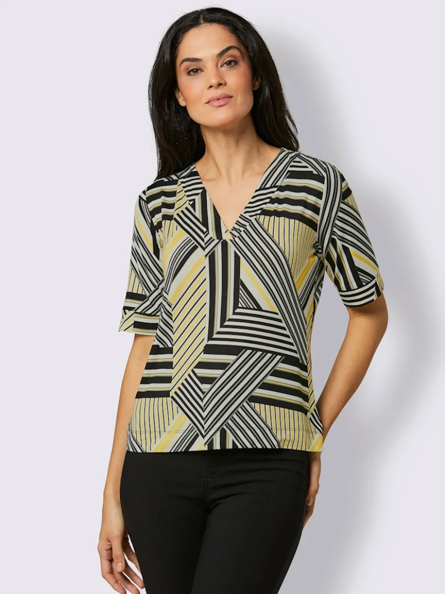 T-shirts à manches semi-longues avec motifs géométriques rayés