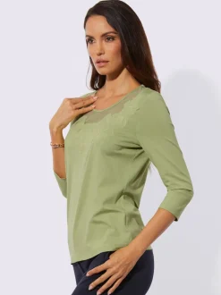 T-shirts à manches trois quarts avec broderie florale élégante