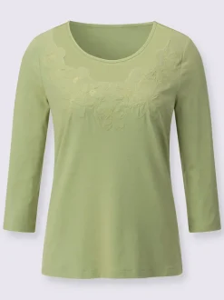 T-shirts à manches trois quarts avec broderie florale élégante