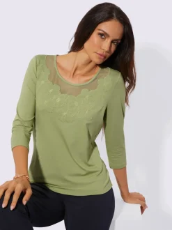 T-shirts à manches trois quarts avec broderie florale élégante