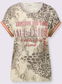 T-shirts à motif animal encolure ronde mancherons et inscription