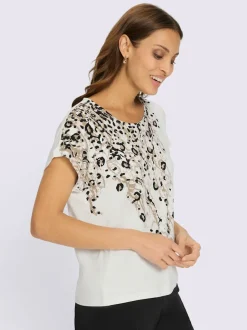 T-shirts à motif léopard avec petites pierres fantaisie
