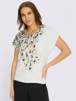 T-shirts à motif léopard avec petites pierres fantaisie