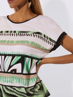 T-shirts à motifs géométriques à encolure ronde et mancherons