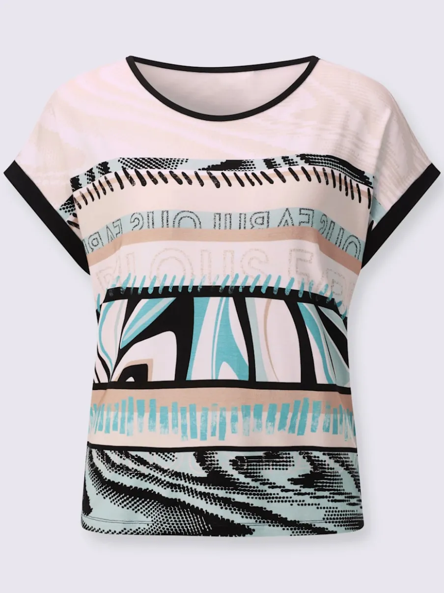 T-shirts à motifs géométriques à encolure ronde et mancherons