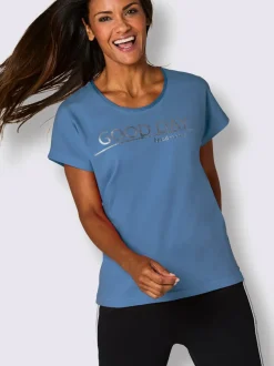 T-shirt sportif à encolure ronde avec mancherons et motif imprimé
