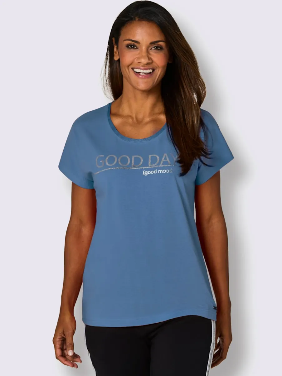 T-shirt sportif à encolure ronde avec mancherons et motif imprimé