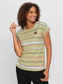 T-shirts rayés à col rond avec mancherons décontractés
