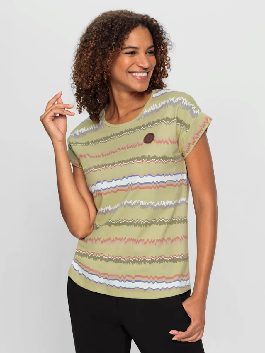 T-shirts rayés à col rond avec mancherons décontractés