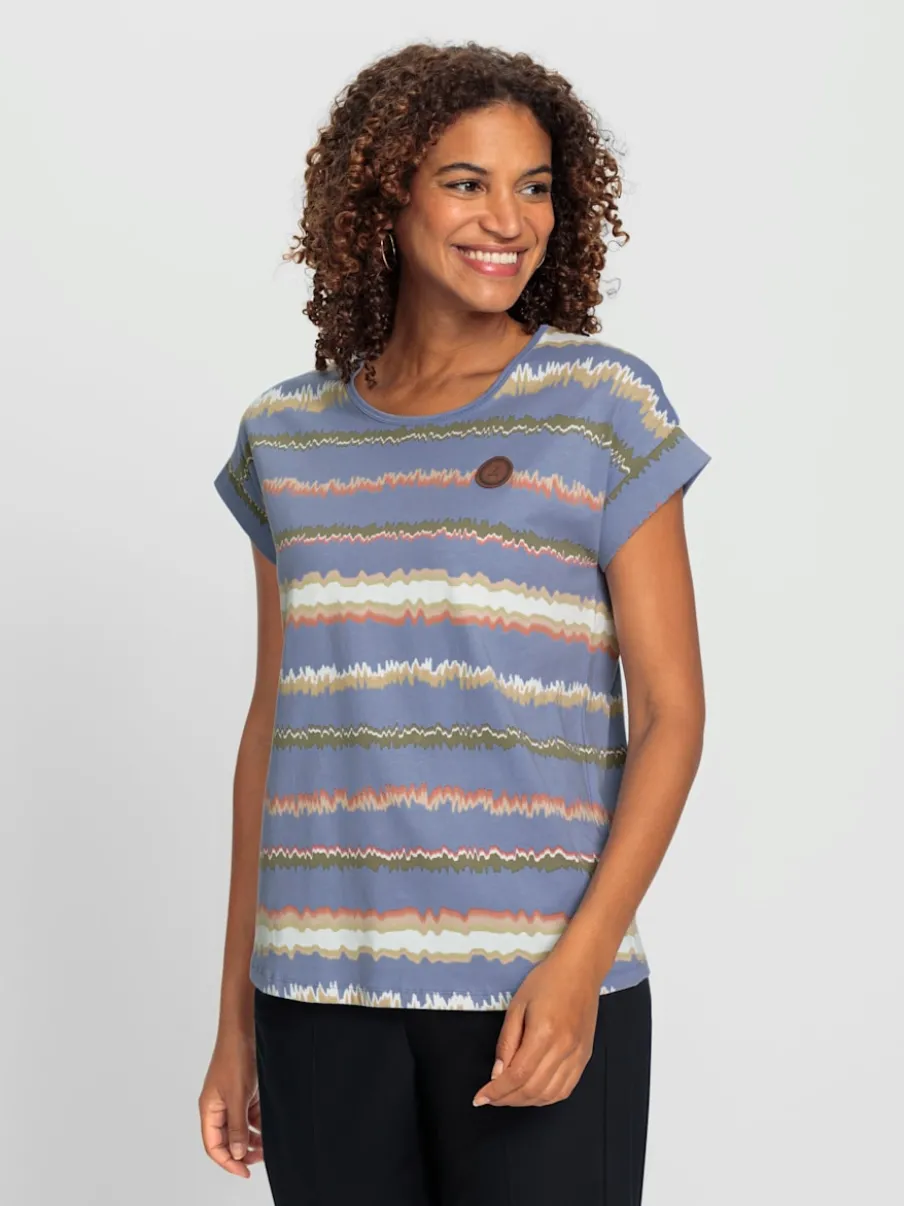 T-shirts rayés à col rond avec mancherons décontractés