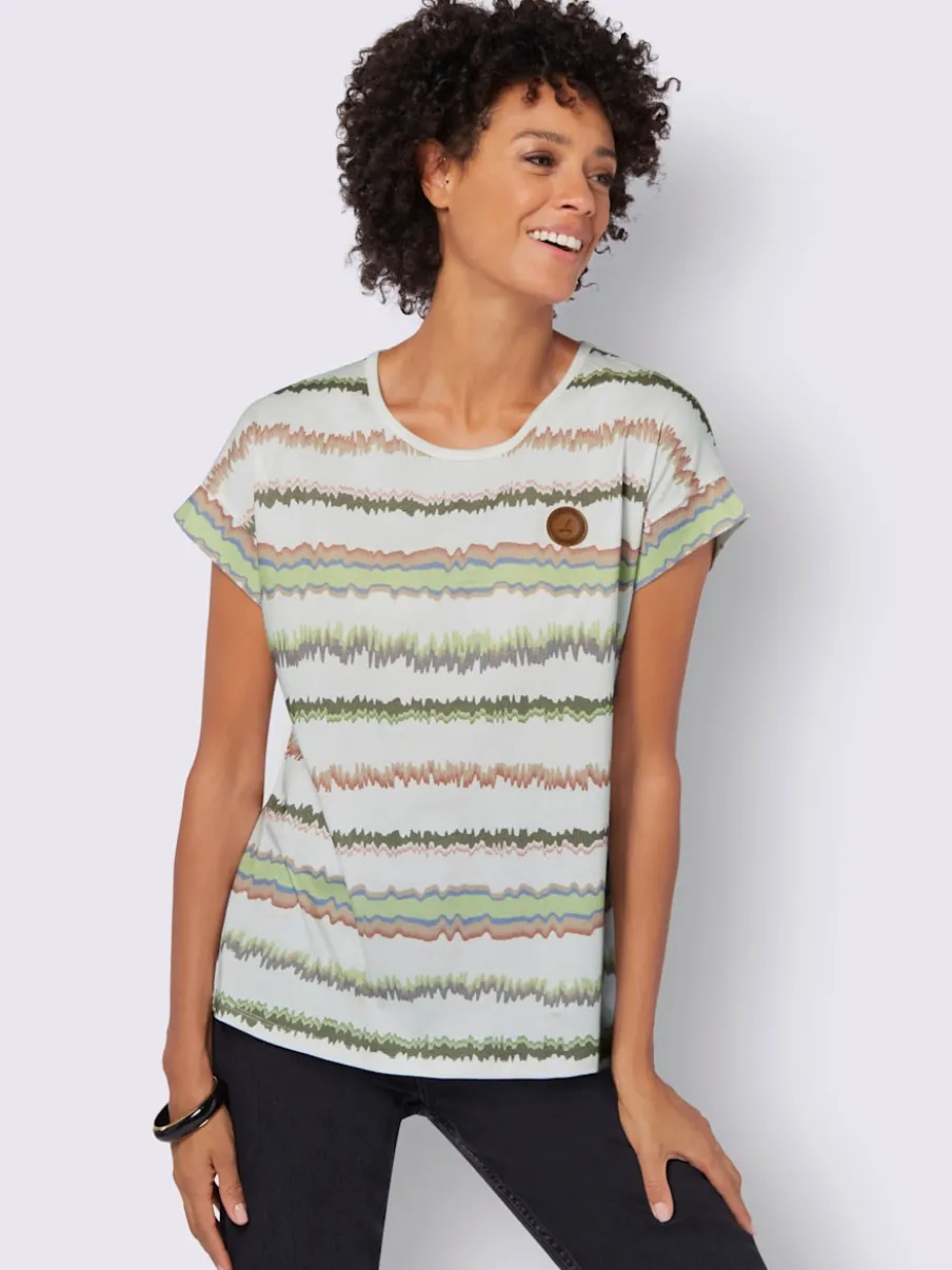 T-shirts rayés à col rond avec mancherons décontractés