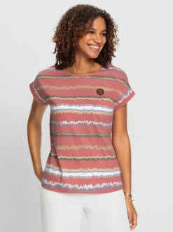 T-shirts rayés à col rond avec mancherons décontractés