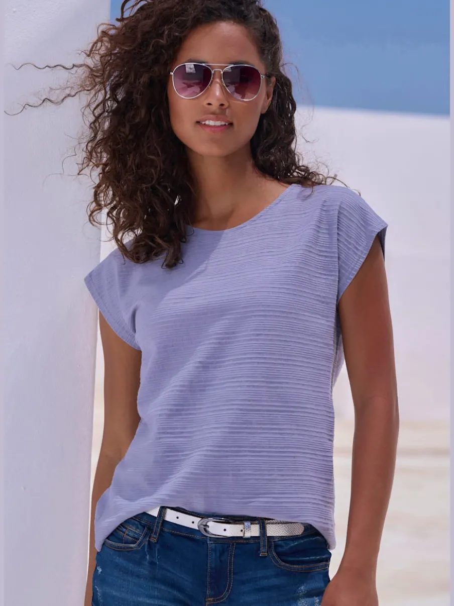 T-shirts rayés à col rond et manches courtes en coton