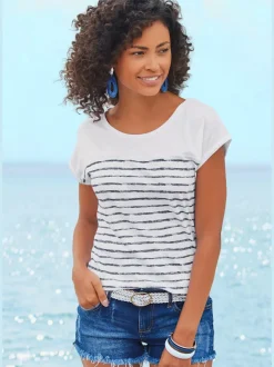 T-shirts rayés à manches à bords francs en coton