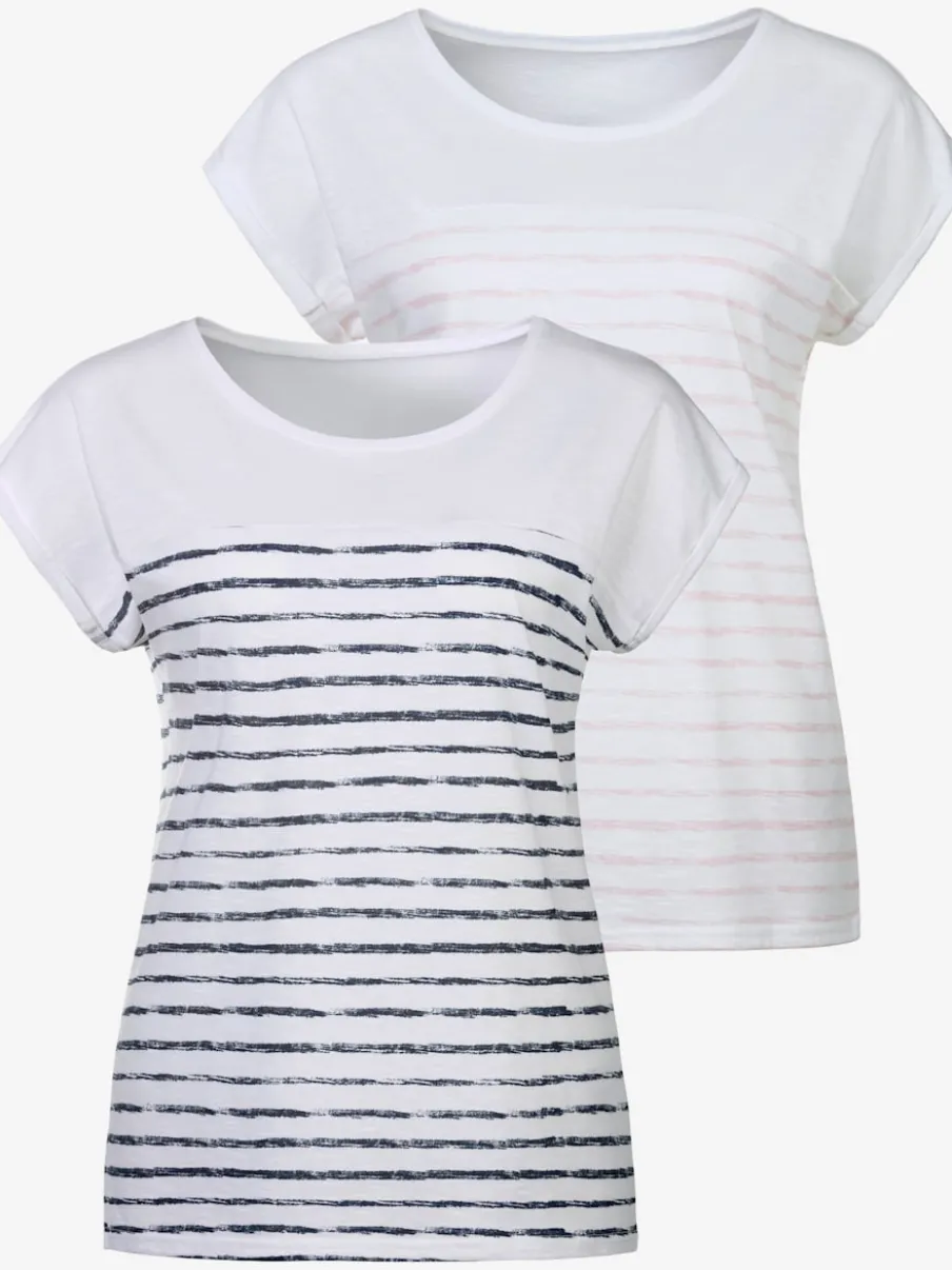 T-shirts rayés à manches à bords francs en coton