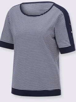 T-shirts à rayures avec encolure arrondie et boutons