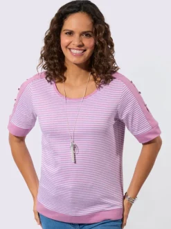 T-shirts à rayures avec encolure arrondie et boutons