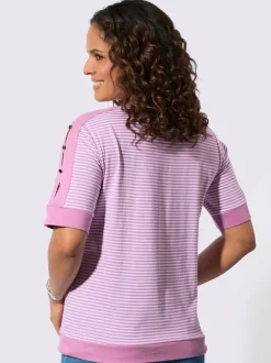 T-shirts à rayures avec encolure arrondie et boutons