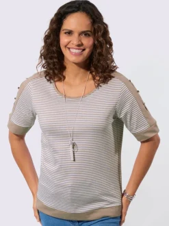 T-shirts à rayures avec encolure arrondie et boutons