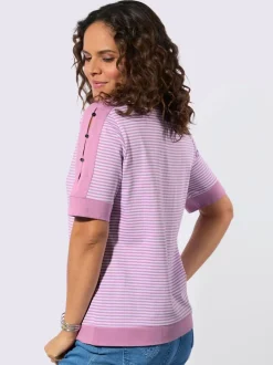 T-shirts à rayures avec encolure arrondie et boutons