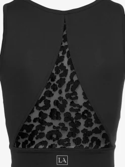 T-shirt technique à col rond et à bretelles avec motifs léopard en matière respirante.