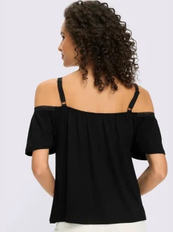 T-shirt évasé à encolure Carmen avec bretelles en dentelle